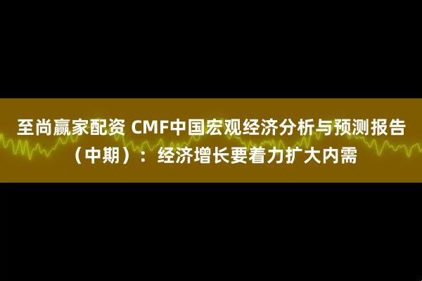 至尚赢家配资 CMF中国宏观经济分析与预测报告（中期）：经济增长要着力扩大内需