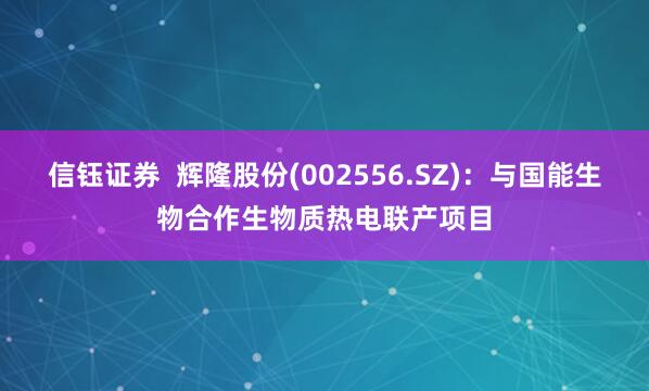 信钰证券  辉隆股份(002556.SZ)：与国能生物合作生物质热电联产项目