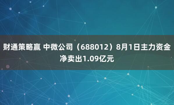 财通策略赢 中微公司（688012）8月1日主力资金净卖出1.09亿元